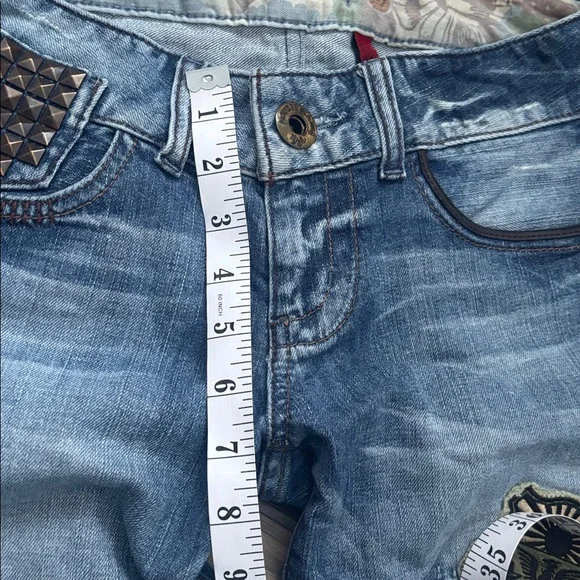 Guess | Vintage Y2K Stretch Light Blue Embellished Studded Skinny Jeans Size 27 - Picture 7 of 16